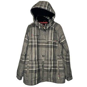 PWDR Room Gray Plaid Ski Jacket Snow Women’s Medium Waterproof